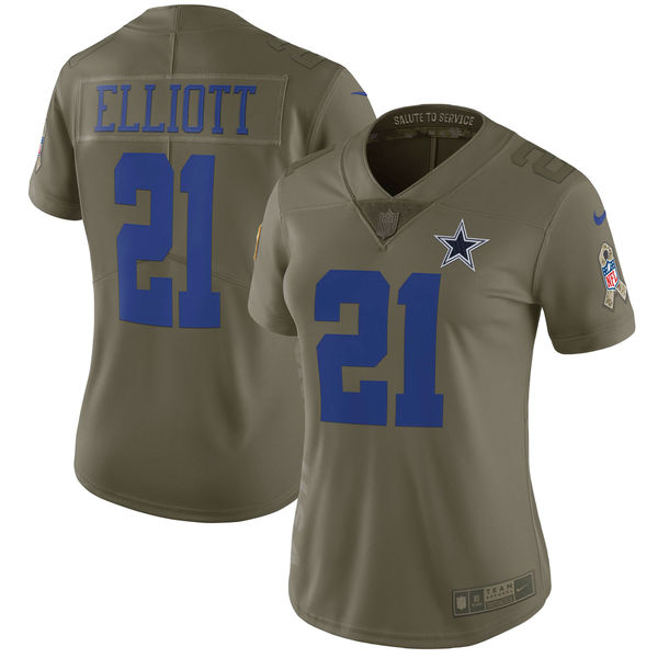 Women Dallas cowboys 21 Elliott Nike Olive Salute To Service Limited NFL Jerseys